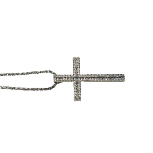 Vintage 14 Karat White Gold Diamond Cross Pendant Necklace #10491 - Picture 4 of 9